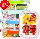 Glass Meal Prep Containers, 5 Pc, 3 Compartment, Snap Lids, Oven Safe
