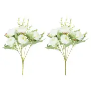 6 Branch Artificial Silk Peony Hydrangea with Stem, 2 Pack Fake Flowers, , White