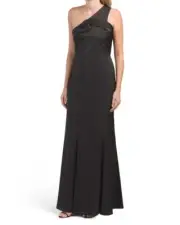 AIDAN MATTOX One Shoulder Satin Gown With Rose Detail (size 4)