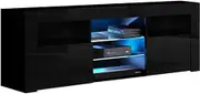 Artiss TV Unit Cabinet Entertainment Units, 160cm Length Stand Table Cabinets Storage Shelf Organiser Cupboard Home Living Room Bedroom Furniture, with 2 Drawer 16 Colour Lights High Gloss Black