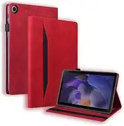 Case for Galaxy Tab A8 2021/2022 Skin Feel PU Leather Wallet Protective Cover with Card Slots and Stand Function for Samsung Galaxy Tab A8 2021 10.5 Inch SM-X200/SM-X205/SM-X207 - Red
