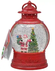 Christmas Lantern Water SNOW Globe SWIRLING Lighted 9" Santa Tree