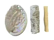 Smudge Kit : 1 x Abalone Shell + 2 x White Sage Smudge Sticks + 50gms Palo Santo