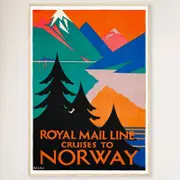 Galrie Royal Mail Line Vintage Cruise Poster to Norway Timeless Travel Art for Home, Wood Frame, A1 60 x 84cm (23 x 33inch)