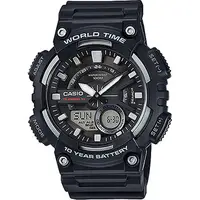 在飛比找PChome24h購物優惠-CASIO 卡西歐 10年電力世界時間碼錶-黑 AEQ-11