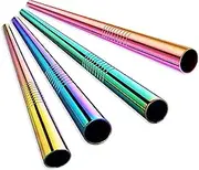 ALINK Stainless Steel Drinking Straws, Extra Wide Long Reusable Fat Boba Metal Smoothie Straws Jumbo, 12 mm X 9 in Set of 4 with Cleaning Brush & Straw Carrying Case（Rainbow Color）
