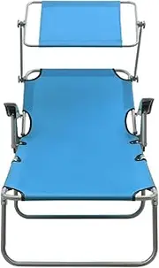 Camping Sunloungers Reclining Patio ChairsBlue Steel Sun Lounger with Canopy