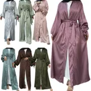 Muslim Satin Open Cardigan Kaftan Women Maxi Dress Dubai Abaya Caftan Ramadan