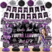Purple Farewell Party Decorations Black Purple We Will Miss You Banner Honeycomb Centerpiece Rude That You're Leaving But Ok Hanging Swirls for Coworker Leaving Goodbye Going Away Party Supplies