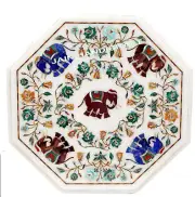13'' antique black Marble Center wall panel Table Top Inlay elephant pietra dura
