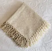 NEW COTTON Jacquard TABLECLOTH Israel Cream & Tan 40" Square + Fancy Fringe
