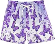 [RPLIFE] Swimming Trunks for Kids, Anti Chafe Swim Trunks Boys 2 T, Butterflies Purple Blue