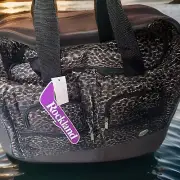 Women Rolling Wheel Tote Duffle Bag Travel Vacation Luggage Black Gold Leopard