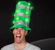 Green Light Up Tall Top Hat Shamrock Leprechaun Adult Costume.