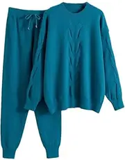 [Generic] Women Sweater Tracksuits 2 Pieces Sets Loose All Match Knitted Pullovers Sweater Solid Carrot Pants Suits