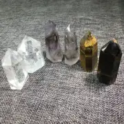 Natural Quartz clear Crystal，Tiger's eye，Smoked Obelisk Wand Energy Healing