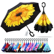 C-Handle Inverted Reverse Umbrella, Flower/City/Unicorn, Inside-out, Upside-down