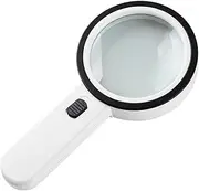 Meichoon Handheld Magnifier Double Glass Lens 125mm/4.92in Diameter 30X Optical Magnification 13-Light Illumination with Violet Light High Definition Field of View