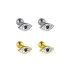 Sterling Silver Evil Eye Blue White CZ Screw Back Stud Earrings – silver/Gold