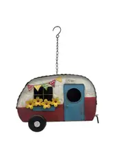 Willow & Silk Metal 44cm Vintage Red Caravan Hanging Garden Bird House/Decor