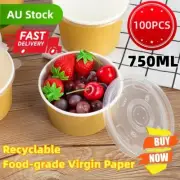 50x 750ml Disposable Paper Bowl Gelato Ice Cream Yoghurt Paper Cup+ Lid OZ Stock