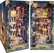 Spilay DIY Book Nook Kit,DIY Dollhouse Booknook Bookshelf Insert Decor Alley,Bookends Model Build kit,Handmade Crafts Gifts for Birthday Christmas (Magical Night Alley with LED lights, English manual)