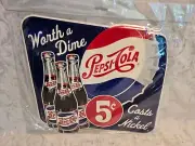 Pepsi Cola Bottle Cap Sign - Die Cut Embossed Metal -Cola Soda Advertising Diner