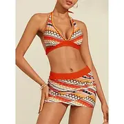 Embroidered Stripe Longline Bikini Set