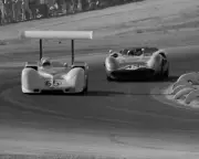 Vintage 8X10 1966 Riverside L.A. Times GP Chaparral 2E & Lola T70 Hill & Stewart