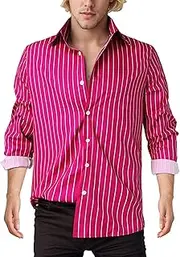 [KEOYA] Long Sleeve Shirts for Men Striped Lapel Collar Top Shirts Button Down Casual T-Shirts
