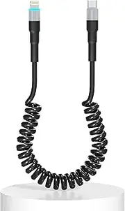 Coiled USB-C to Lightning Cable, Apple Carplay Compatible & MFi Certified, Car USB C Lightning Cable with Data Transmission and LED, iPhone Retractable USBC Charger for iPhone/Pad/Pod