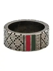 [SALE] Gucci Enamel Diamantissima Palladium Ring Sz. 5.5