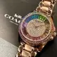 COACH 蔻馳女錶 36mm 玫瑰金圓形精鋼錶殼 彩虹中二針顯示, 彩虹鋼琴鍵鑽圈錶面款 CH00191