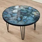 Blue Agate Coffee Table Top – Geode Stone Centerpiece, Elegant Living Room Decor