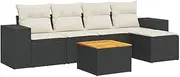 vidaXL Garden Sofa Set - 6 Pc Modular Black Poly Rattan Outdoor Seating w/Cushions & Storage, Patio/Deck Terrace Furniture