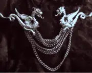 Dragon cloak clasp with chain in silver metal clip n or screw on style