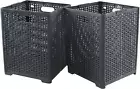 2-Pack 42L Collapsible Plastic Laundry Baskets - Foldable Hamper (Grey)
