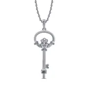 0.05 CT. T.W. Natural Diamond Claddagh Key Pendant in Sterling Silver