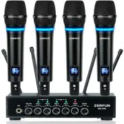 4 Channel Rechargeable Wireless Microphone System, Pro UHF Metal Handheld