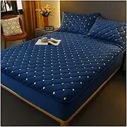KUSQDT Heavy Plush Qui Seam Mattress Covers, Solid Color Embroidered Mattress Covers, Short Plush Mattress Covers, Excluding Pillowcase 3-Piece Comforter Set Sheets(Navy Blue,150x200x30cm)