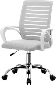 OIKITURE Office Chair with Mesh Backrest, Gaming Chair w/Adjustable Height, Computer Desk Chair with Lumbar Support, Armchair for Work Office Meeting Room Home, White