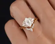 Vintage Style 1.43 CT Marquise Cluster Moissanite Ring Curved Wedding Band