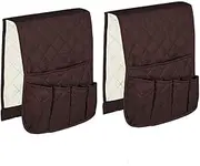 ENINFUT 2 Pack Non-Slip Couch Sofa Chair Armrest Organizer 5 Pockets Armchair Caddy Smart Phone, Book, Magazines, Ipad, TV Remote Control Holder (Brown)