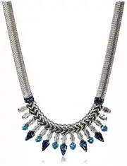 Tova Antique Silver Arrowhead Necklace, Multicolor Blue Crystals Silver Chain