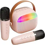 ERINGOGO Karaoke Speaker Set Led Lights Portable Microphone Mini Karaoke Machine for Boys and Girls Adults Cordless Microphone Speaker