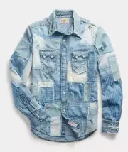 RRL Ralph Lauren Japanese Denim Patchwork Repaired Denim Western Shirt-MEN- M