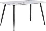 Priceworth Yarra Dining Table 1400mm Ceramic Marble White Top with Black Powder-Coated Legs Contemporary Design Scratch and Heat Resistant Modern Dining Table for Home 76.5 H x 140 W x 79.5 D CM