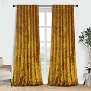 [gisewood] Lux Warm Gold Crushed Velvet Curtains 2 Panel Set - 96 inches Long Room Darkening Luxury Distressed Velvet Rod Pocket Window Drapes for Living Room Bedroom 52" W x 96" L