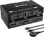 USB 3.0 Displayport KVM Switch 2 in 1 Out, 2 Port DP KVM Switcher Selector Box Support 4K@120Hz for 2 Computers Share 1 Monitor Keyboard and Mouse with Wired Remote Controller