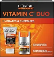 L'Oréal Paris Men Expert, Hydra Energetic Vitamin C Skincare Duo Set, Men's SPF 15 Moisturiser 50ml + Face Wash 100ml, Energises & Hydrates